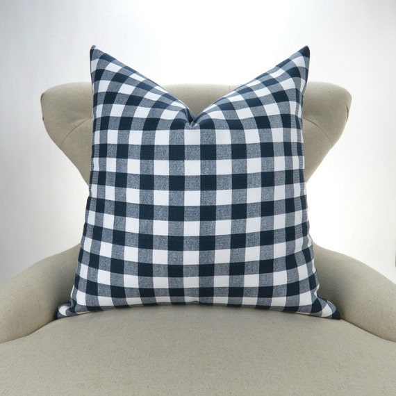 navy gingham pillow