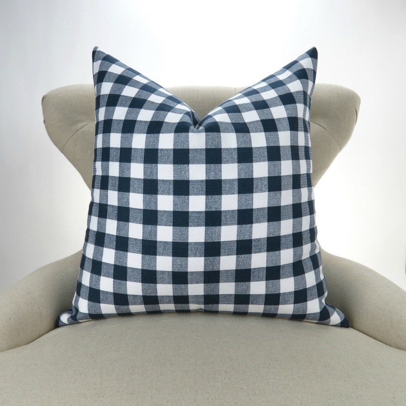 Navy Plaid Pillow Cover MANY SIZES Check Pattern, Gingham Print, Euro Sham, Lumbar, Decorative Throw, Navy Blue Plaid Premier Prints image 1