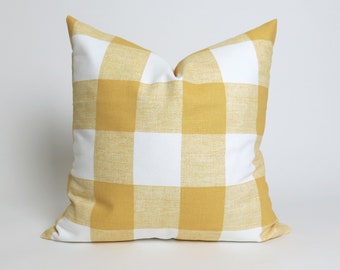 Yellow Plaid Pillow Cover -MANY SIZES- Buffalo plaid, Decorative Throw Pillow, Euro Sham, Anderson Brazilian Yellow white Premier Prints