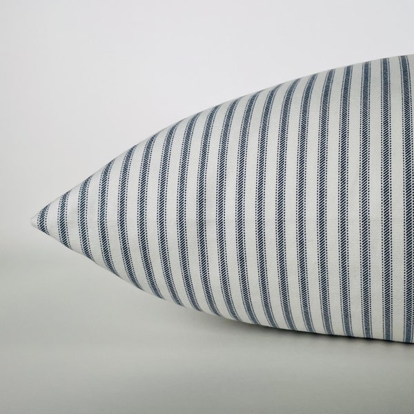 Navy Stripe Pillow Cover -MANY SIZES- feather ticking pattern (Decorative Throw Pillow, Euro Sham) Classic Navy Blue white by Premier Prints