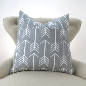 Gray Arrow Pillow Cover -MANY SIZES- Grey Throw Pillow, Euro Sham, Cushion Cover, Gray White Decor, Custom Premier Prints, FREESHIP