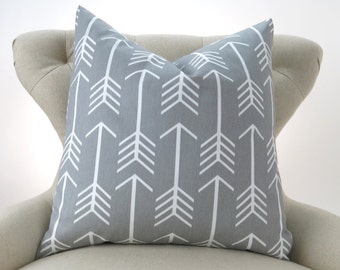 Gray Arrow Pillow Cover -MANY SIZES- Grey Throw Pillow, Euro Sham, Cushion Cover, Gray White Decor, Custom Premier Prints, FREESHIP