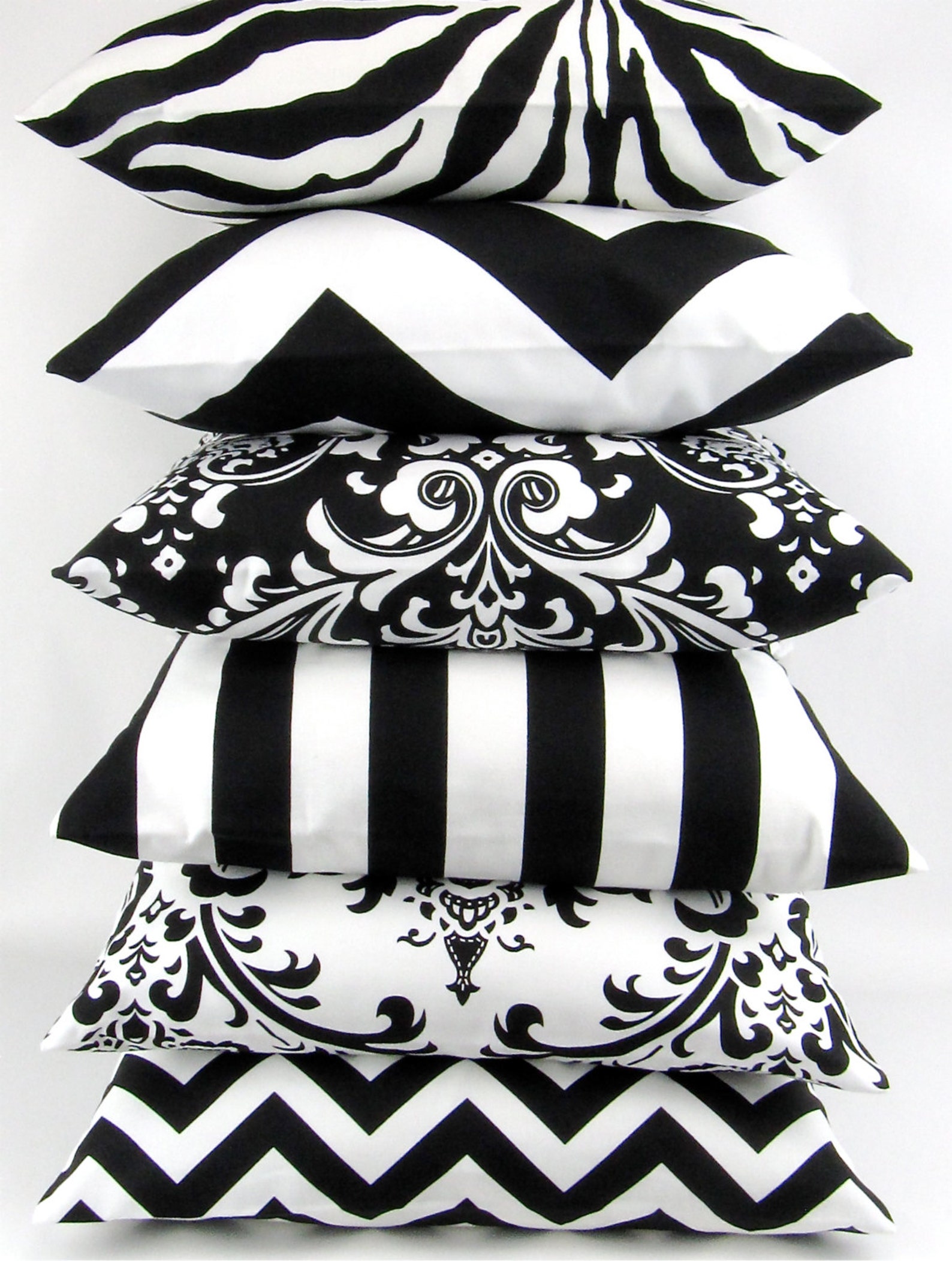 BLACK Damask Pillow Cover MANY SIZES White Ozborne Cushion Etsy