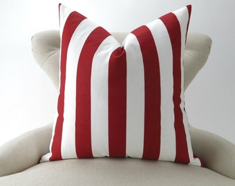 Red Stripe Pillow Cover -MANY SIZES- (Decorative Throw Pillow, Euro Sham) Canopy Lipstick Red/White by Premier Prints