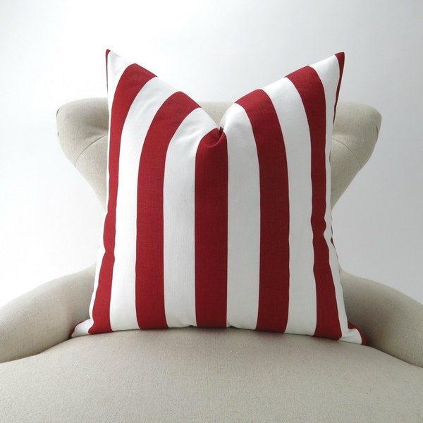 Red Stripe Pillow Cover -MANY SIZES- (Decorative Throw Pillow, Euro Sham) Canopy Lipstick Red/White by Premier Prints