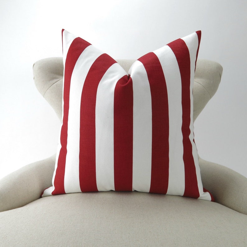 Red Stripe Pillow Cover MANY SIZES Decorative Throw Pillow, Euro Sham Canopy Lipstick Red/White by Premier Prints image 1