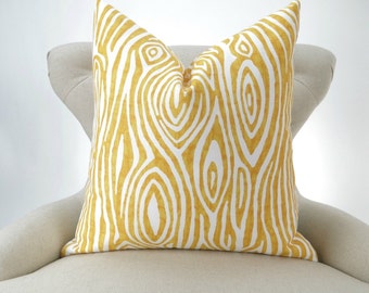 Wood Grain Pillow Cover -MANY SIZES- Faux Bois yellow white Willow - decorative throw euro sham cushion modern contemporary premier prints