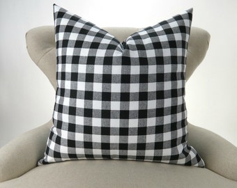 Black Plaid Pillow Cover -MANY SIZES- Check Pattern, Gingham Print, Euro Sham, Lumbar, Decorative Throw, Black White Buffalo Premier Prints