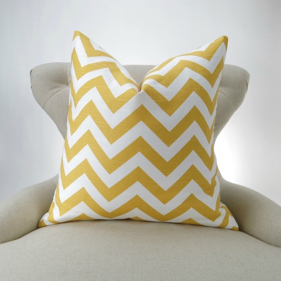 Yellow Zigzag Pillow Cover MANY SIZES Yellow Gray Chevron Pillow Cover MANY