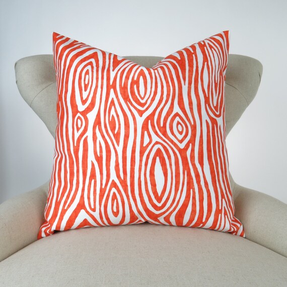 Orange Faux Bois Pillow Cover Many Sizes Custom Tangerine Etsy