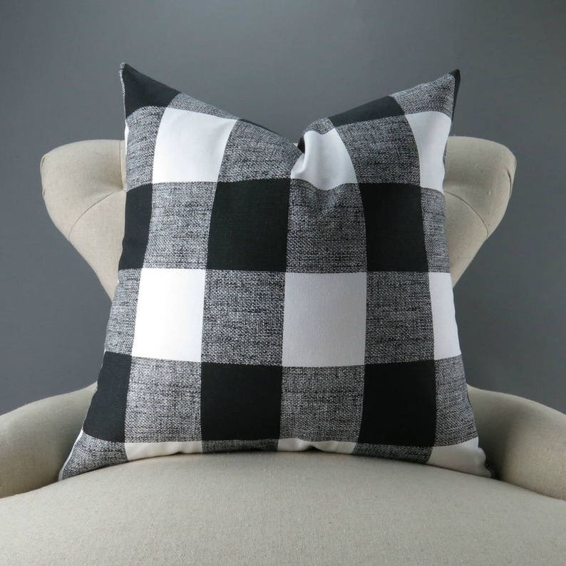 Black White Pillow Cover BIG SIZES Euro Sham, Floor Cushion, Buffalo Plaid Pattern 24x24 26x26 28x28 inch Anderson Plaid Premier Prints image 1