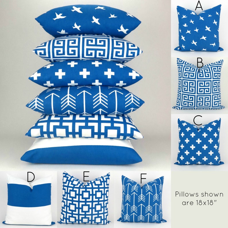 Royal Blue & White Throw Pillow Covers MANY SIZES Cobalt Etsy
