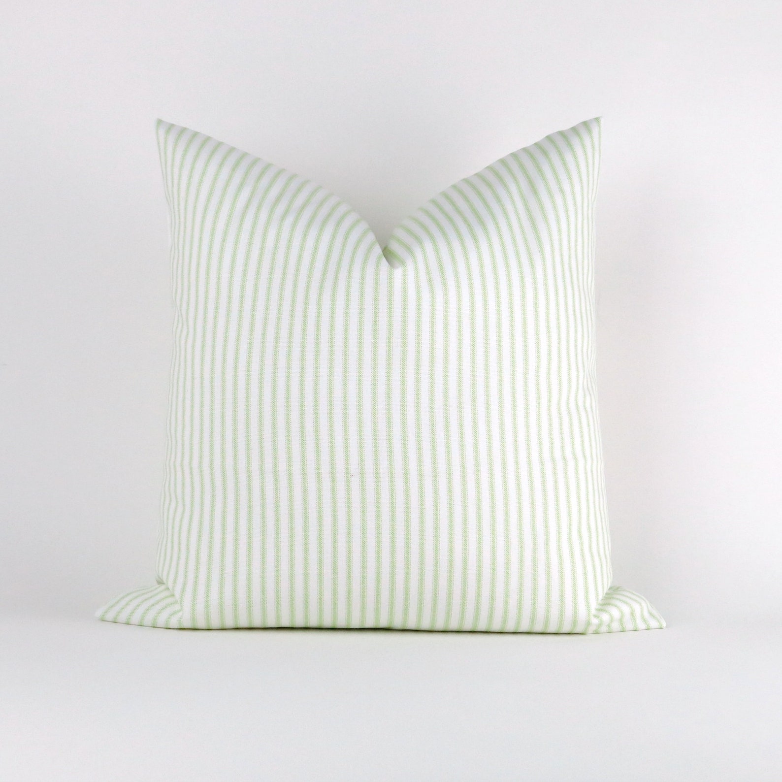 Green Stripe Pillow Cover MANY SIZES Feather Ticking Pattern decorative