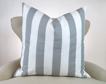 Gray Stripe Pillow Cover -MANY SIZES- Euro Sham, Decorative Throw Pillow, Cushion Cover, Canopy Storm white by Premier Prints, FREESHIP