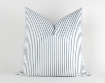 Navy Stripe Pillow Cover -MANY SIZES- feather ticking pattern (Decorative Throw Pillow, Euro Sham) Classic Navy Blue white by Premier Prints