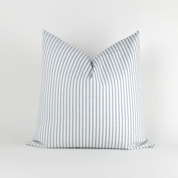 Navy Stripe Pillow Cover -MANY SIZES- feather ticking pattern (Decorative Throw Pillow, Euro Sham) Classic Navy Blue white by Premier Prints