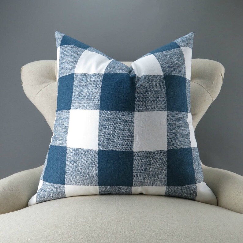 Navy Plaid Pillow Cover MANY SIZES Large Check Pattern Etsy