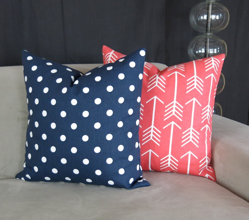 Decorative Throw Pillow Covers Coral & Navy Blue Accent Etsy