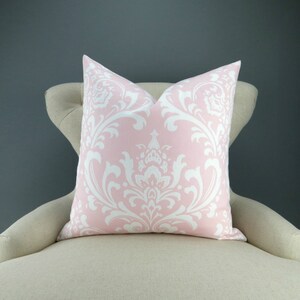 Pink Damask Pillow Cover -MANY SIZES- Ozborne Bella baby girl white custom euro cushion throw sham decorative bold modern 18x18 24x24 28x28