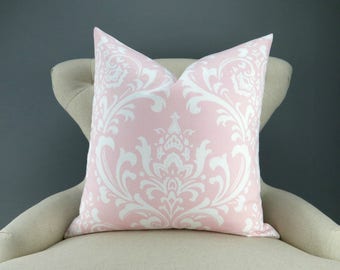 Pink Damask Pillow Cover -MANY SIZES- Ozborne Bella baby girl white custom euro cushion throw sham decorative bold modern 18x18 24x24 28x28