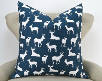 Navy Stag Pillow Cover, Euro Sham, Cushion Cover, Navy Blue and White Decor, Throw Pillow -MANY SIZES- Deer Silhouette by Premier Prints