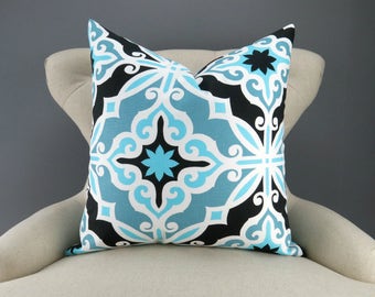 Blue & Black Decorative Pillow Cover -MANY SIZES- Euro Sham, Decorative Throw, Geometric Pattern, Harford Regatta Premier Prints, FREESHIP