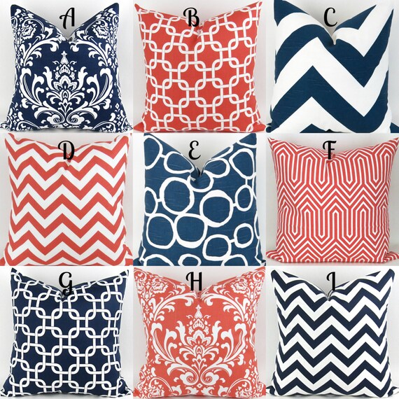 Navy Coral Cushion Covers 18x18 Mix Match Patterns Blue Etsy