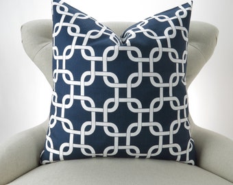 NAVY Chain Pillow cover -MANY SIZES- gotcha blue white nautical geometric rope knot throw cushion euro sham Premier Prints