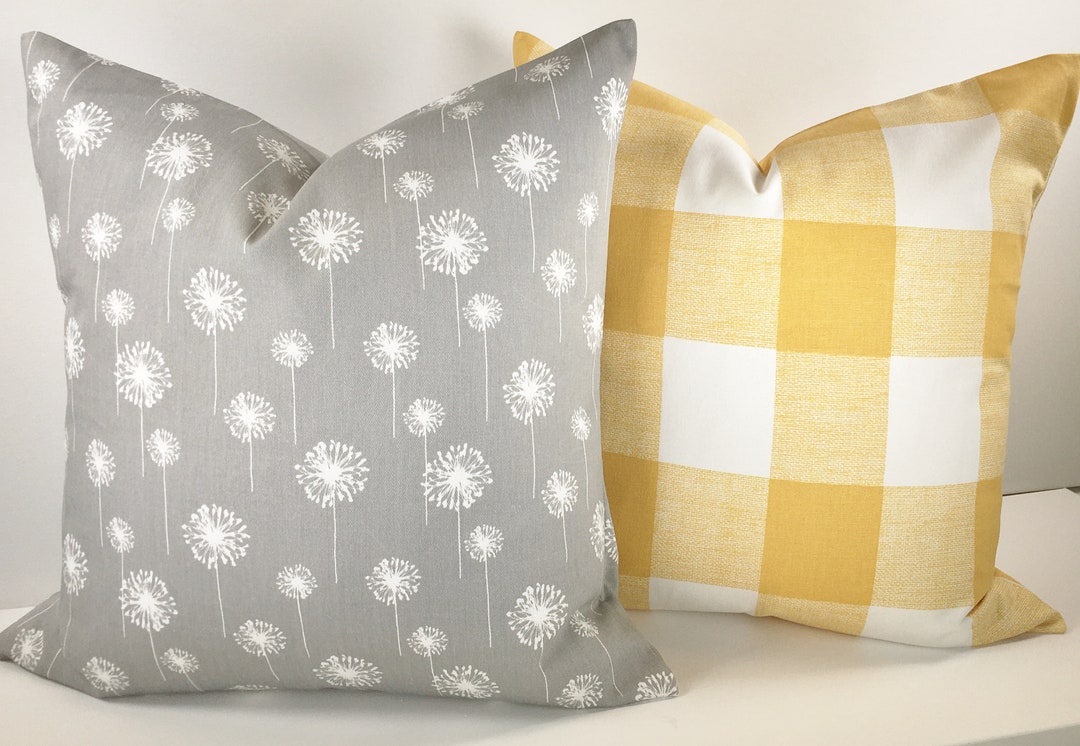 Yellow Gray White Pillow Covers Set of Two MANY SIZES Etsy