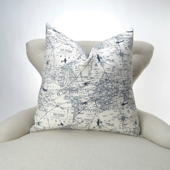 Airplane Pillow Air Traffic Navy Decorative Airplane Map Accent Throw Pillow