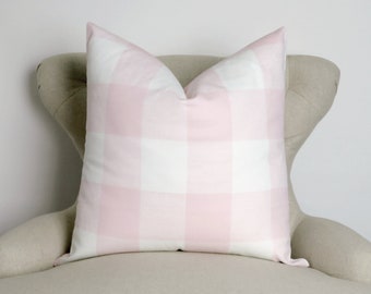 Pink Plaid Pillow Cover -MANY SIZES- Buffalo plaid Baby Pink (Decorative Throw Pillow, Euro Sham) Anderson Bella Pink white Premier Prints