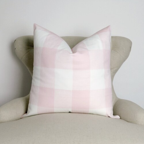 Pink Plaid Pillow Cover MANY SIZES Buffalo Plaid Baby Pink Etsy