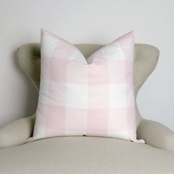 Pink Plaid Pillow Cover -MANY SIZES- Buffalo plaid Baby Pink (Decorative Throw Pillow, Euro Sham) Anderson Bella Pink white Premier Prints