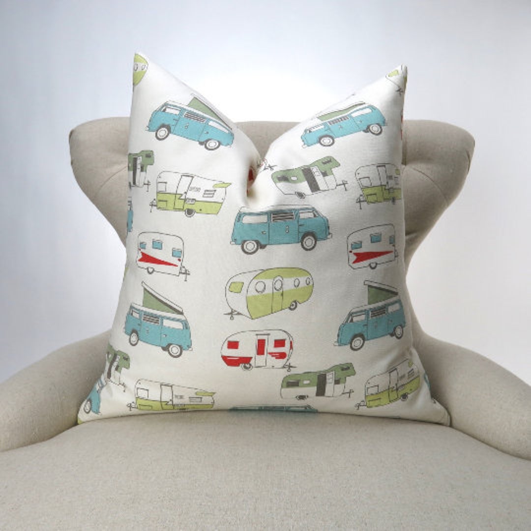 Vintage Camper Pillow Cover MANY SIZES Throw Pillow, Euro Sham