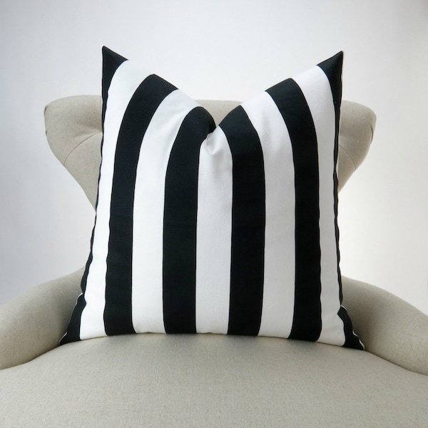 Black Stripe Pillow Cover -MANY SIZES- White canopy awning decorative throw euro sham cushion modern contemporary premier prints custom bold