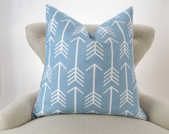 Blue Arrow Pillow Cover -MANY SIZES- Throw Pillow, Euro Sham, Cushion Cover, Light Blue White Decor, Arrow Cashmere Blue by Premier Prints