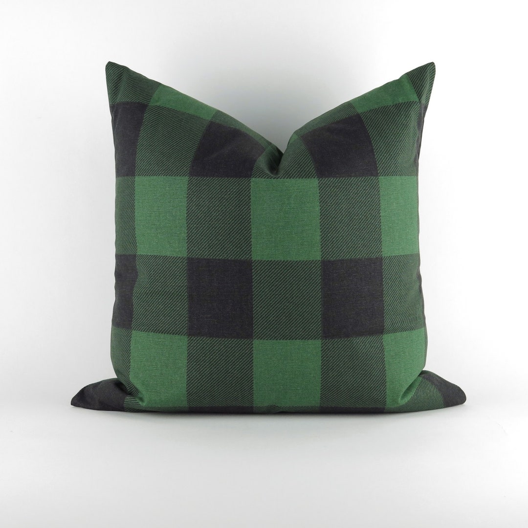 Green Plaid Pillow Cover MANY SIZES Large Check, Decorative Throw
