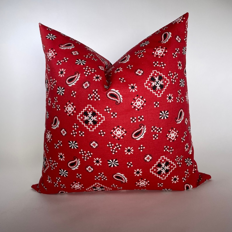 Red Bandana Pillow Cover -MANY SIZES- (Decorative Throw Pillow, Euro Sham) Bandana Red (black) by Premier Prints