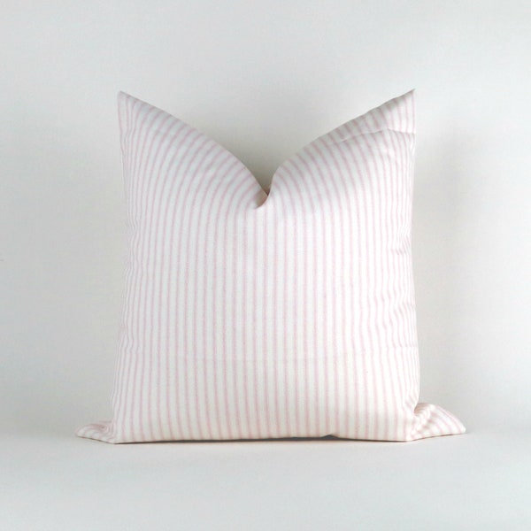 Pink Stripe Pillow Cover -MANY SIZES- feather ticking pattern (Decorative Throw, Euro Sham, Farmhouse) Classic Bella by Premier Prints