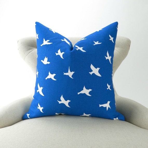 Blue Bird Pillow Cover MANY SIZES Royal Blue With White Etsy