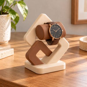 Geometric Diamond Watch Stand, 3D Printed Desk Organizer, Interlocked Wristwatch Display for Men