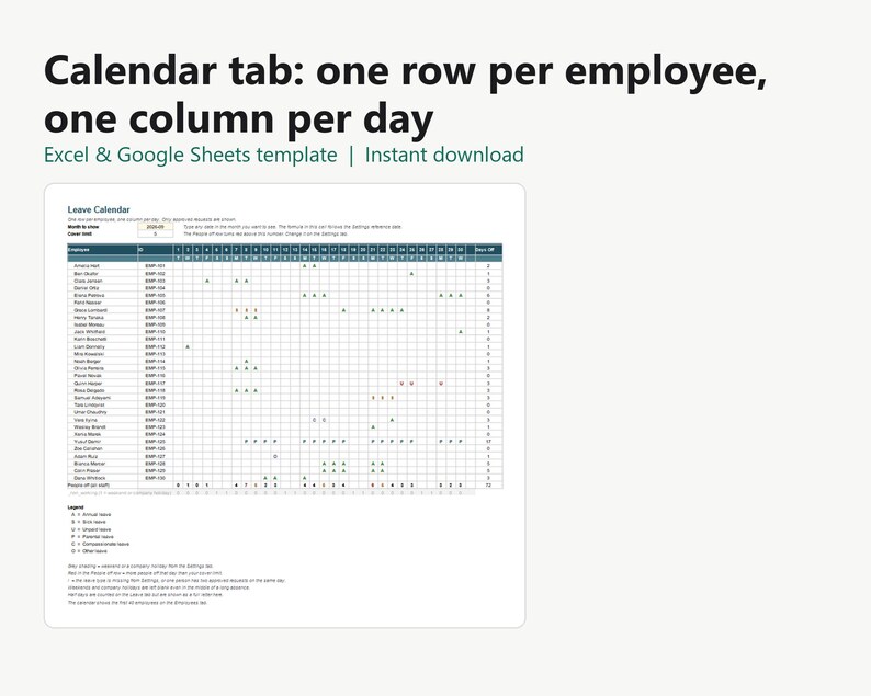Employee PTO and Leave Tracker | Excel & Google Sheets Template | Staff ...