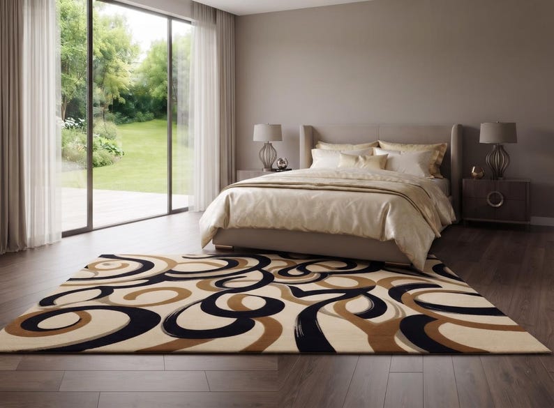 Chic Black and Beige Abstract Art Carpet for Luxury Interior Deco - Etsy