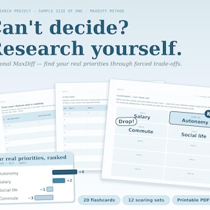 Decision making and Prioritization workbook, Science based research, self research, design your life template, life priorities PDF