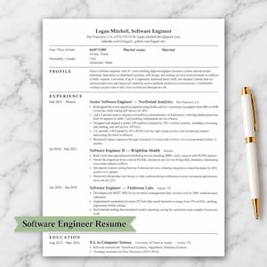 Software Engineer Resume Template for Word and Google Docs | 1 and 2 Page CV, Cover Letter, 4 References | A4 and US Letter