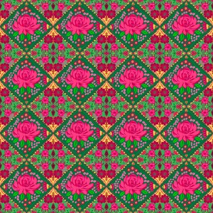 Pakistanskt folkligt blommönster sömlöst | Digitalt papper med rosa rosor