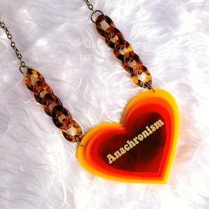Anachronism retro heart statement necklace - laser cut acrylic - UK seller