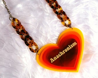 Anachronism retro heart statement necklace - laser cut acrylic