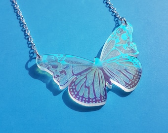 Skullerfly necklace - laser cut iridescent acrylic