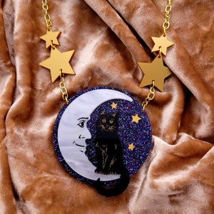 Cat & Moon necklace - laser cut acrylic